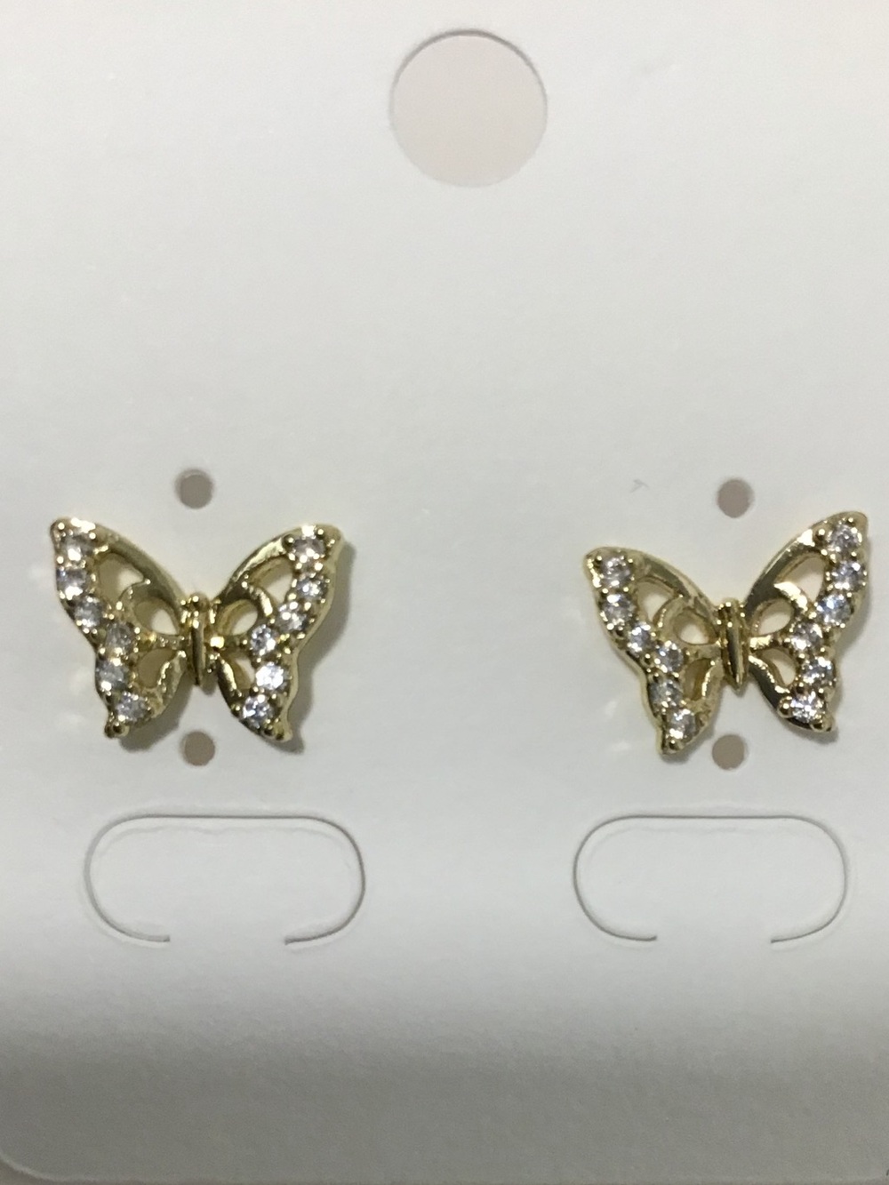 Gold Butterfly Stud Earrings with Clear Crystals - Elegant Women's Jewelry